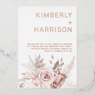 Our Wonderful Wedding: Rose Gold & Blush Floral Foil Invitation
