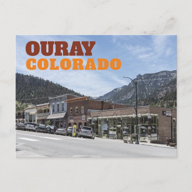 Ouray, Colorado downtown street with mountains Postcard (Front)