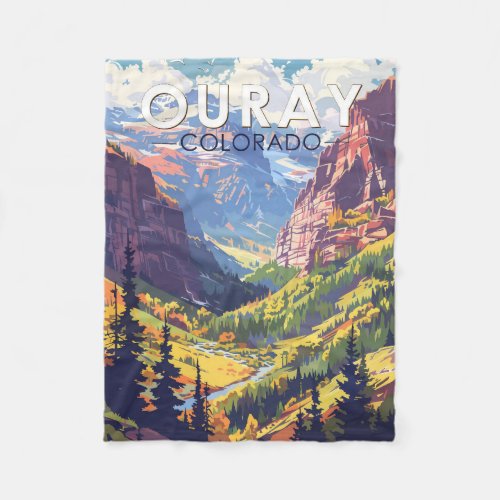 Ouray Colorado Travel Art Vintage Fleece Blanket