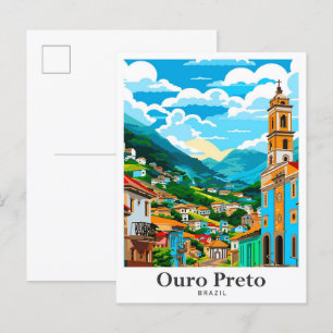 Ouro Preto Brazil Art Vintage Travel Illustration Postcard