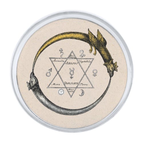 Ouroboros Alchemy Dragons Silver Finish Lapel Pin