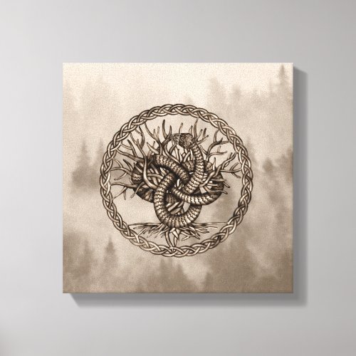 Ouroboros Celtic Knot with Tree of Life Sepia Canvas Print