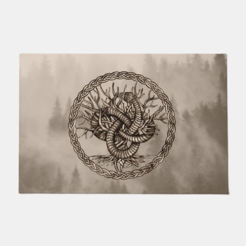 Ouroboros Celtic Knot with Tree of Life Sepia Doormat