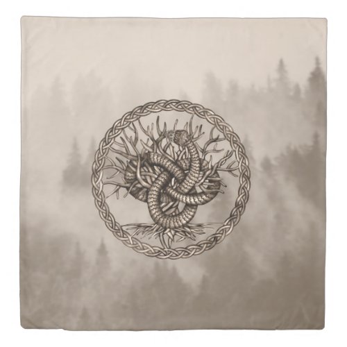 Ouroboros Celtic Knot with Tree of Life Sepia Duvet Cover