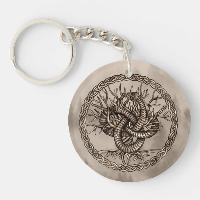 Ouroboros Celtic Knot with Tree of Life Sepia Keychain (Front)