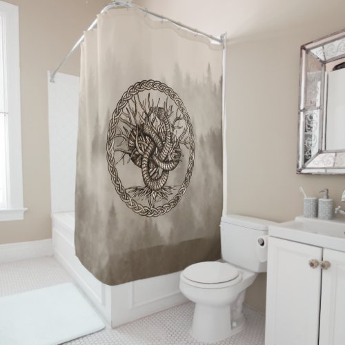 Ouroboros Celtic Knot with Tree of Life Sepia Shower Curtain