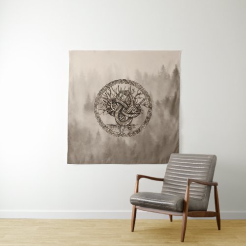 Ouroboros Celtic Knot with Tree of Life Sepia Tapestry