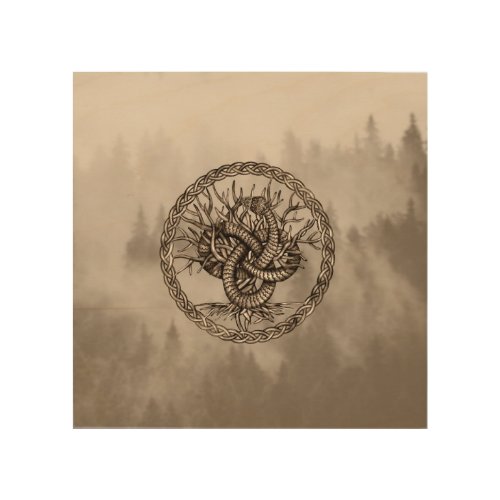 Ouroboros Celtic Knot with Tree of Life Sepia Wood Wall Art