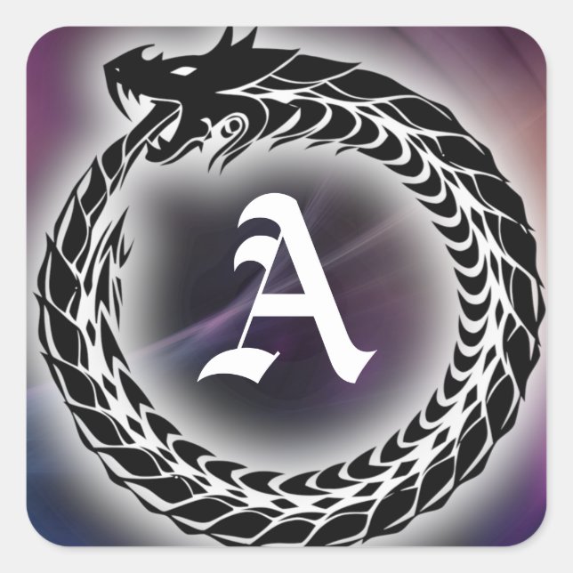 Ouroboros Dragon Eats Tail | Gothic Monogram Square Sticker (Front)