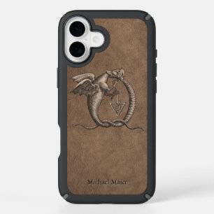 Ouroboros Dragons Symbol Leather iPhone 16 Plus Case