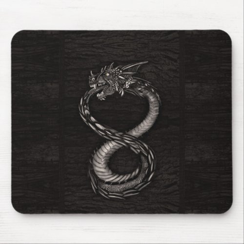 Ouroboros Infinity Dragon on bark texture Mouse Pad