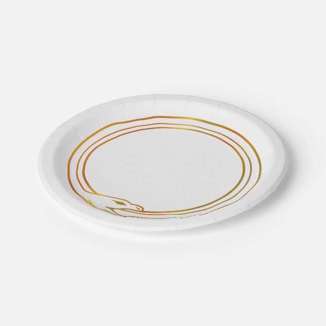 Ouroboros snake golden self ingesting snake symbol paper plates (Angled)