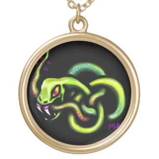 Ouroboros Snake Green Celtic Knot Gold Plated Necklace