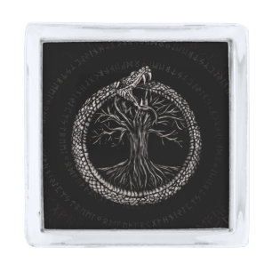 Ouroboros with Tree of Life Silver Finish Lapel Pin