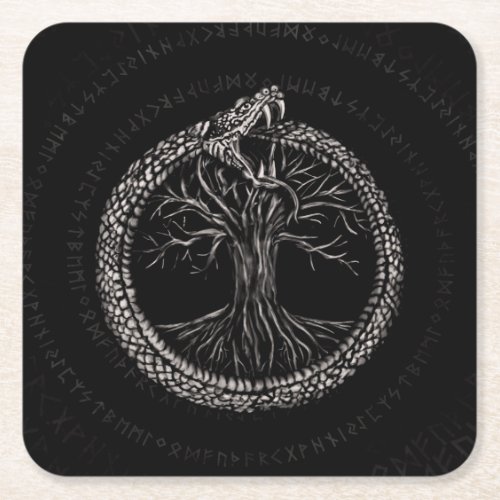 Ouroboros with Tree of Life Square Paper Coaster