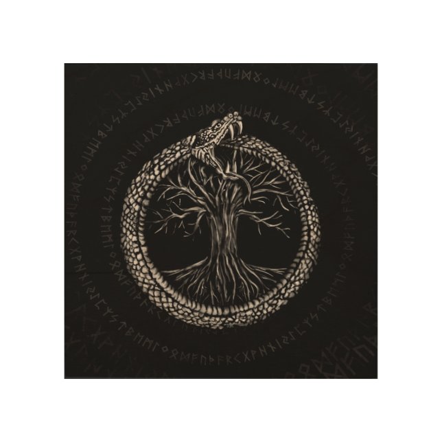 Ouroboros with Tree of Life Wood Wall Art (Front)