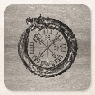 Ouroboros with Vegvisir Square Paper Coaster