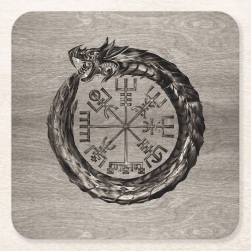 Ouroboros with Vegvisir Square Paper Coaster