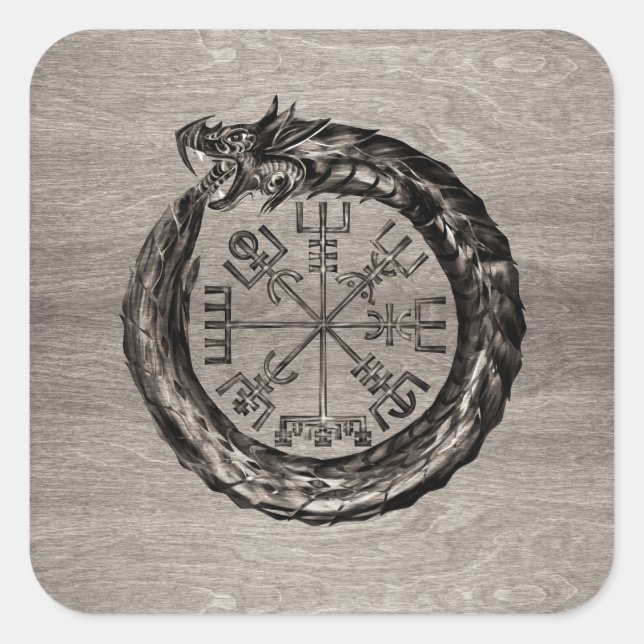 Ouroboros with Vegvisir Square Sticker (Front)