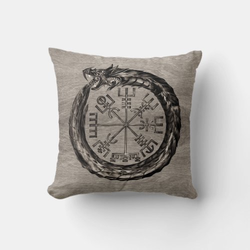 Ouroboros with Vegvisir Throw Pillow