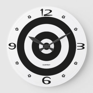 Ourprey Home Room Wall Target Bullet Holes B&W   Large Clock