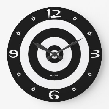 Ourprey Shooting Target Bullet Holes Timepiece B/W Large Clock