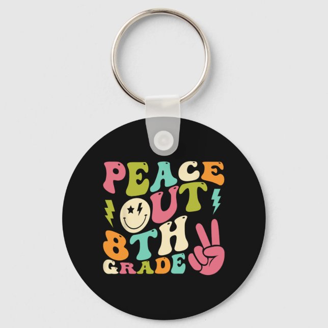 Out 8th Grade Groovy Graduation Last Day Of School Keychain (Front)