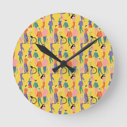 Out and About People Pattern Round Clock