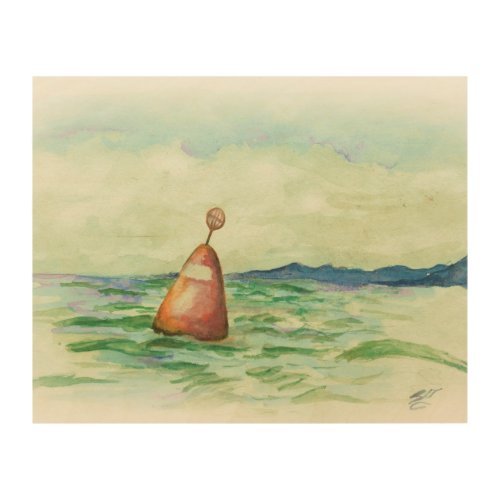 Out at sea buoy coastal wood print