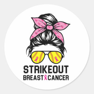Out Breast Cancer Awareness Softball Mom Women  Classic Round Sticker