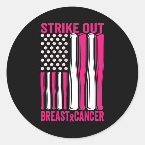 Out Breast Cancer Awareness Softball Us Flag  Classic Round Sticker