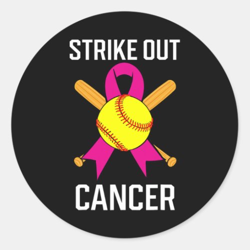 Out Cancer Softball Ball Pink Ribbon Game Carcinom Classic Round Sticker