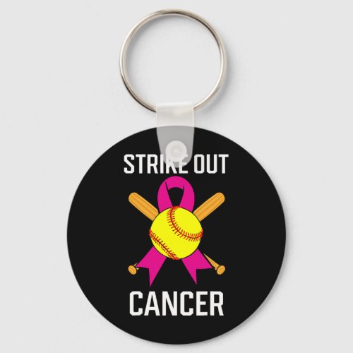 Out Cancer Softball Ball Pink Ribbon Game Carcinom Keychain