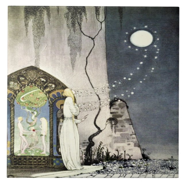 Out Flew the Moon Magical Fairytale Kay Nielson Ceramic Tile (Front)
