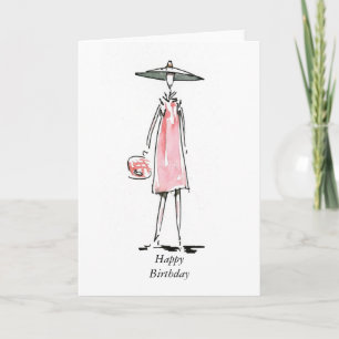 Out For Lunch Lady in Pink Happy Birthday Card