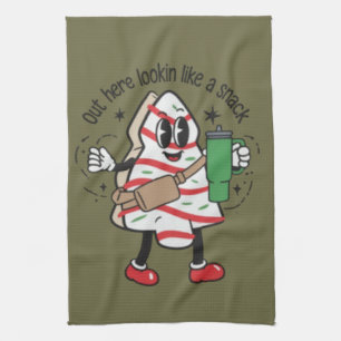 Out Here Lookin Like A Snack Christmas Tree Cake Kitchen Towel