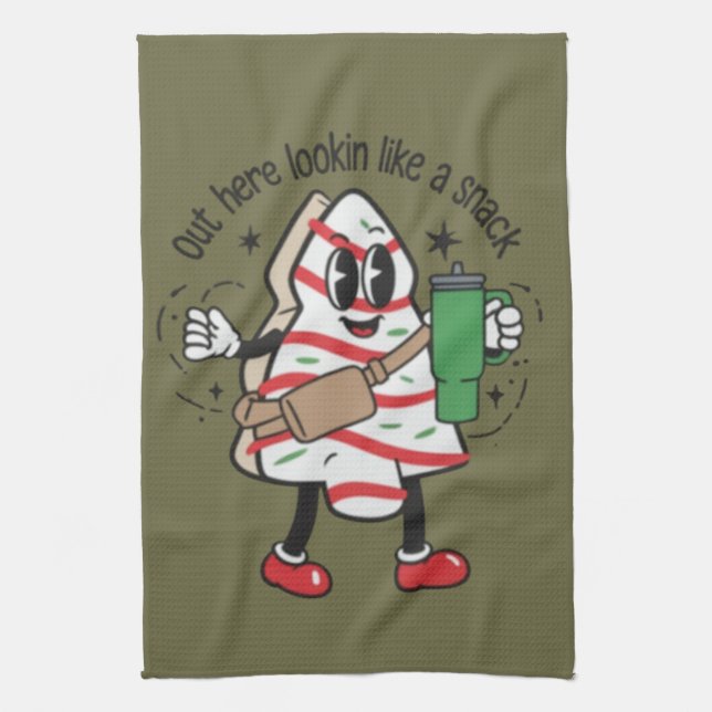 Out Here Lookin Like A Snack Christmas Tree Cake  Kitchen Towel (Vertical)