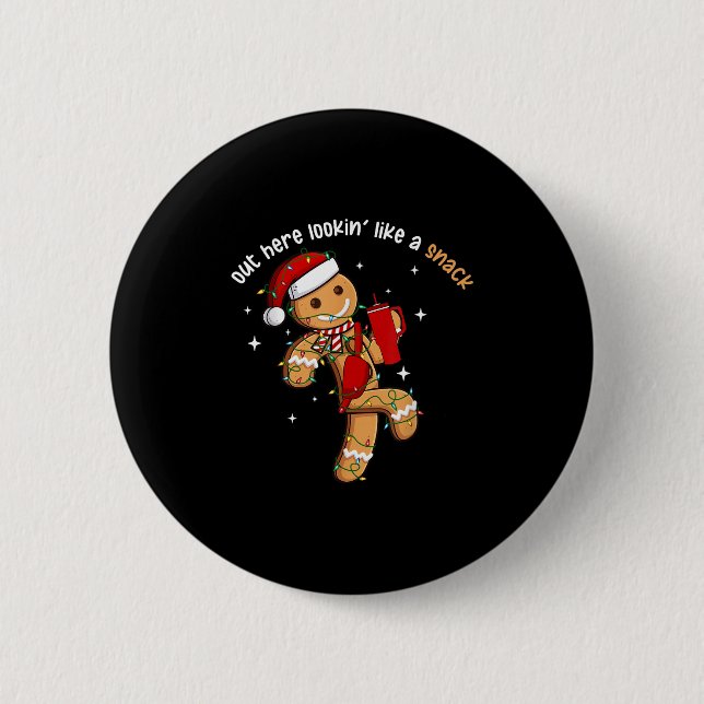 Out Here Looking Like A Snack Funny Xmas Light Gin Button (Front)