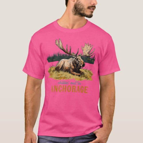 Out in Anchorage Alaska Moose Art Souvenir T_Shirt