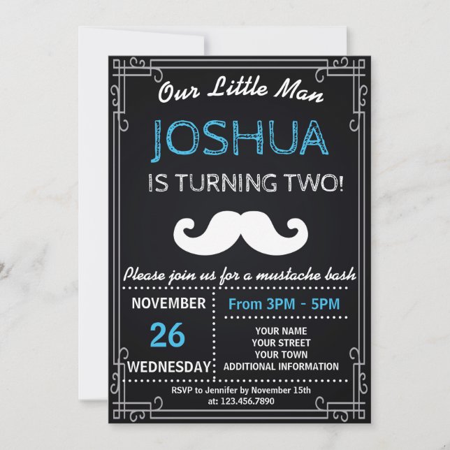 OUT LITTLE MAN MUSTACHE BIRTHDAY PARTY INVITATION (Front)