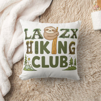 Out Of Breath Hiking Society Funny Sloth Hiker Throw Pillow