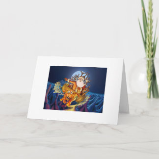 Out of Control Santa Sleigh w/ Crazy Reindeer Holiday Card