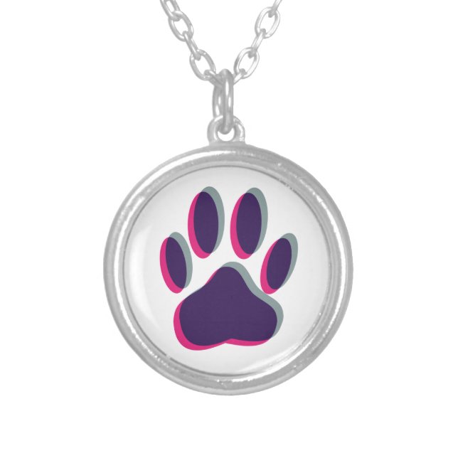 Out of Focus Dog Paw Print Silver Plated Necklace (Front)