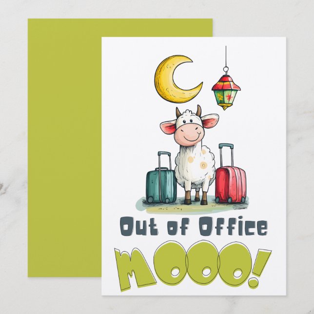 Out of Office MOOO! | Funny Eid Cow on Vacation Invitation (Front/Back)