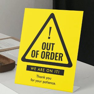 Out Of Order Laundromat Warning Black & Yellow Pedestal Sign