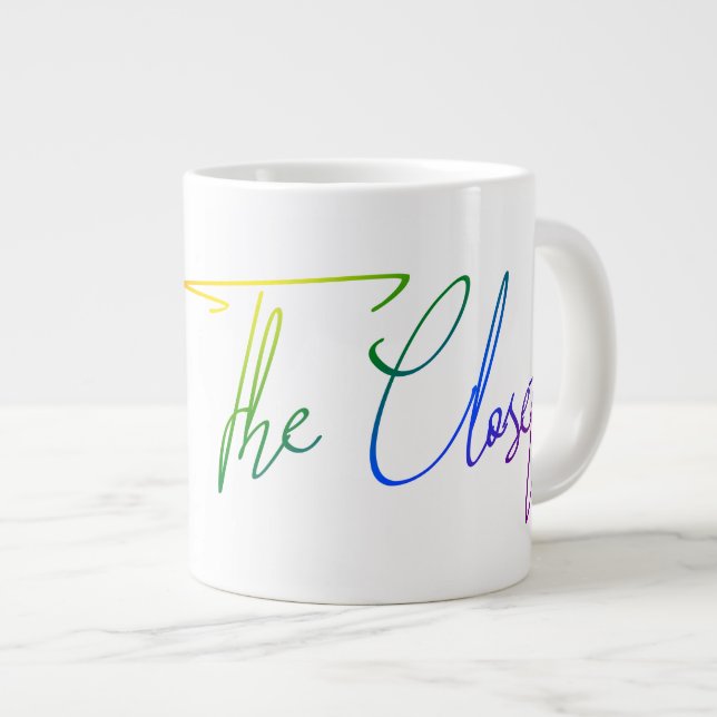 Out of The Closet LGBT Rainbow Flag Handwriting Giant Coffee Mug (Front Right)