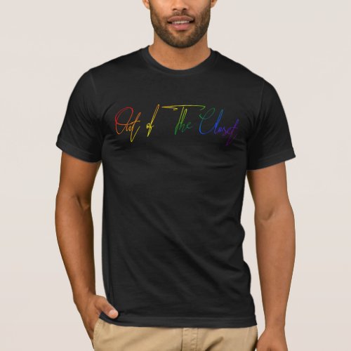 Out of The Closet LGBT Rainbow Flag Handwriting T_Shirt