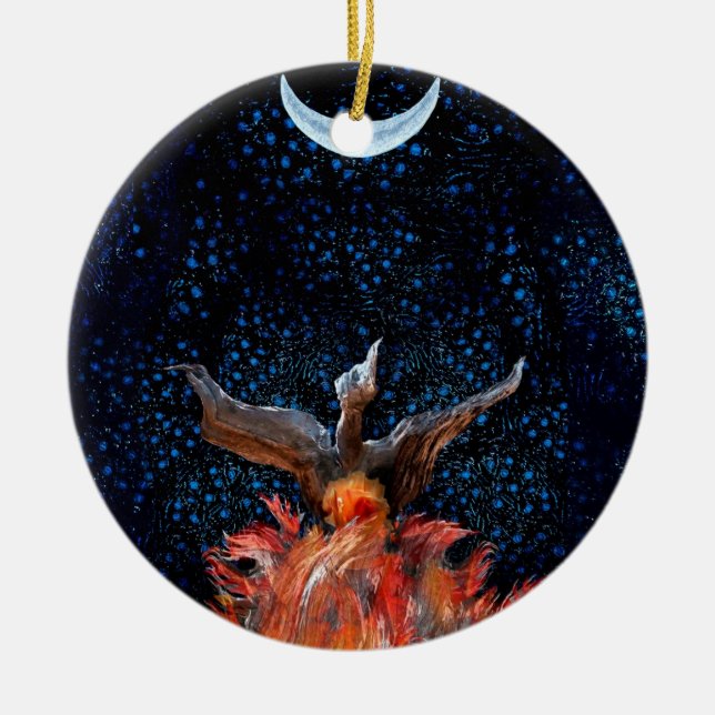 Out of the Flames: Phoenix Rising Ceramic Ornament (Front)