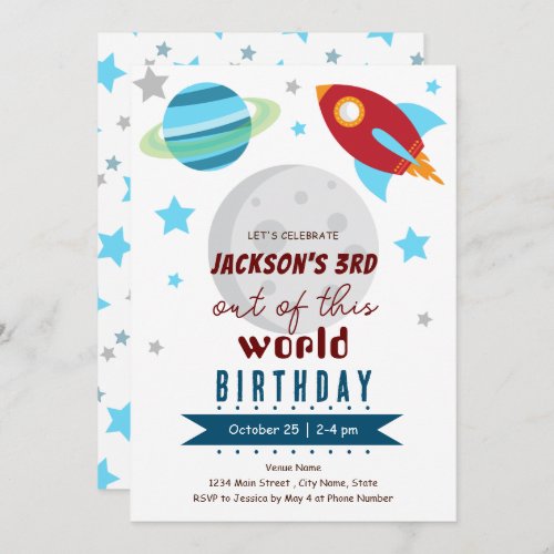 Out of This World 3rd Birthday  Invitation