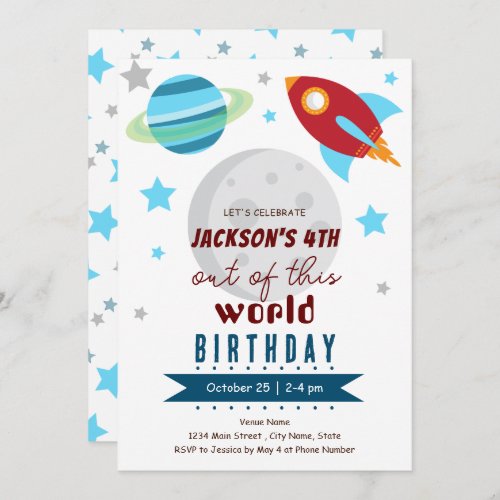 Out of This World 4th Birthday  Invitation